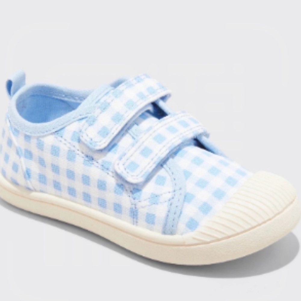 Cat & Jack Kids Gingham Hook-and-Loop Sneakers in Light Blue and White
